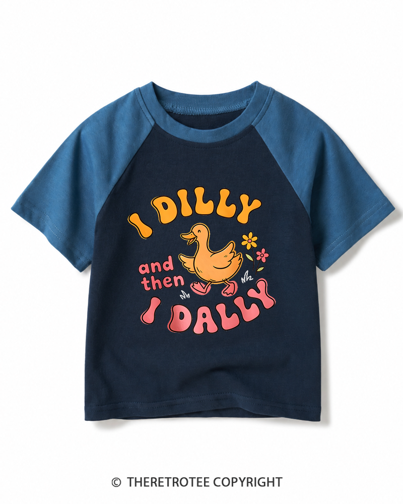 TheRetroTee I Dilly And Then I Dally 1970s Kids Raglan Baseball T-Shirt