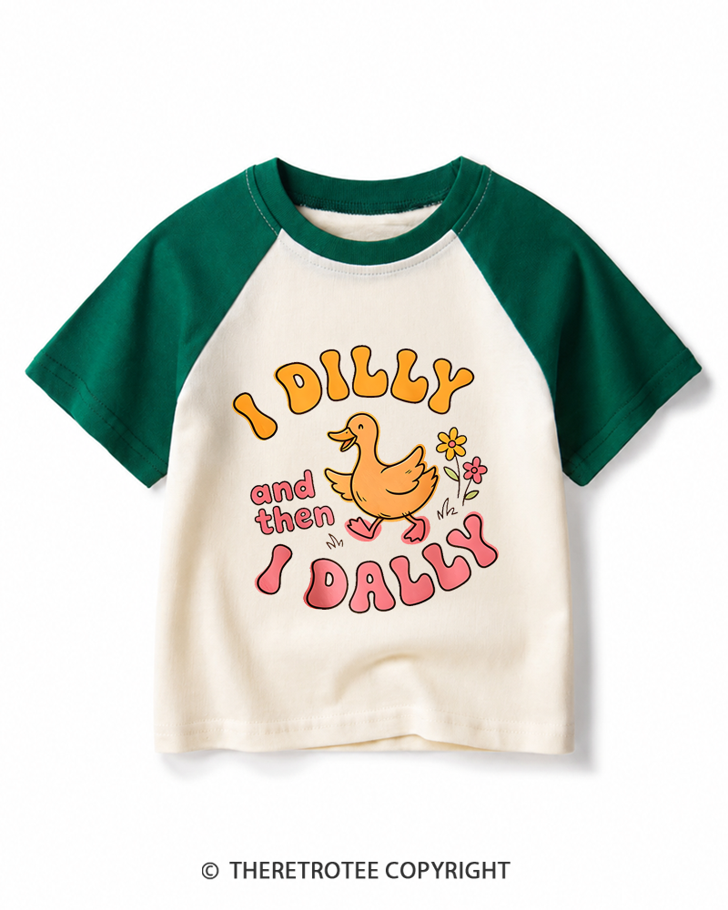 TheRetroTee I Dilly And Then I Dally 1970s Kids Raglan Baseball T-Shirt