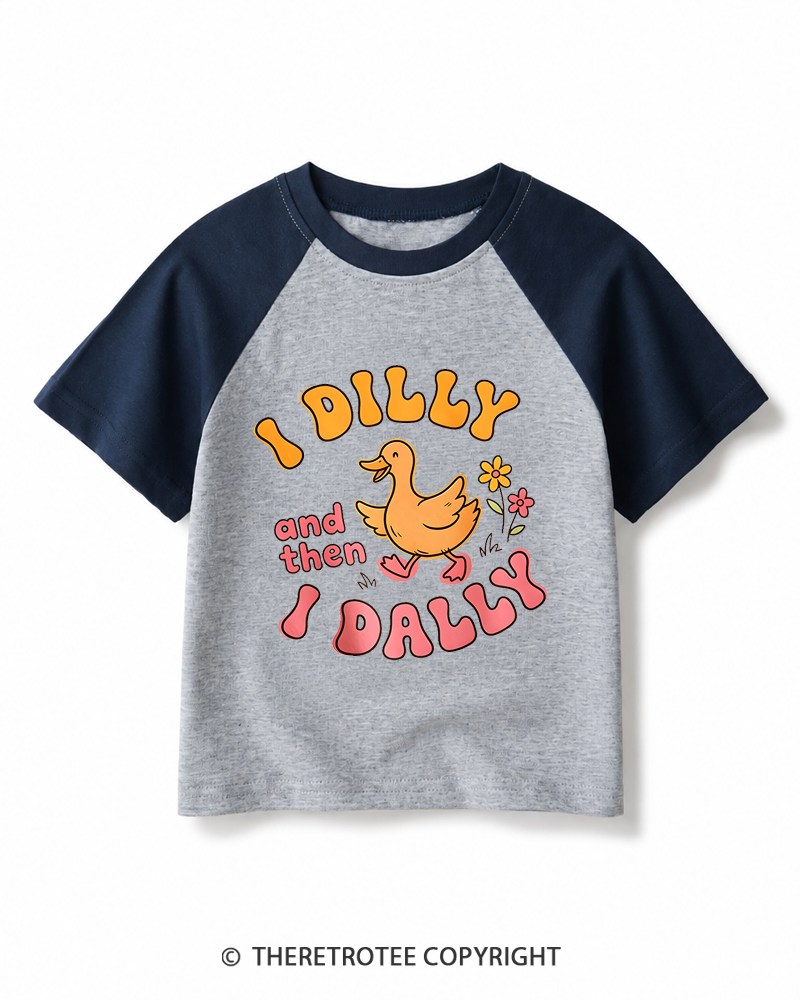 TheRetroTee I Dilly And Then I Dally 1970s Kids Raglan Baseball T-Shirt