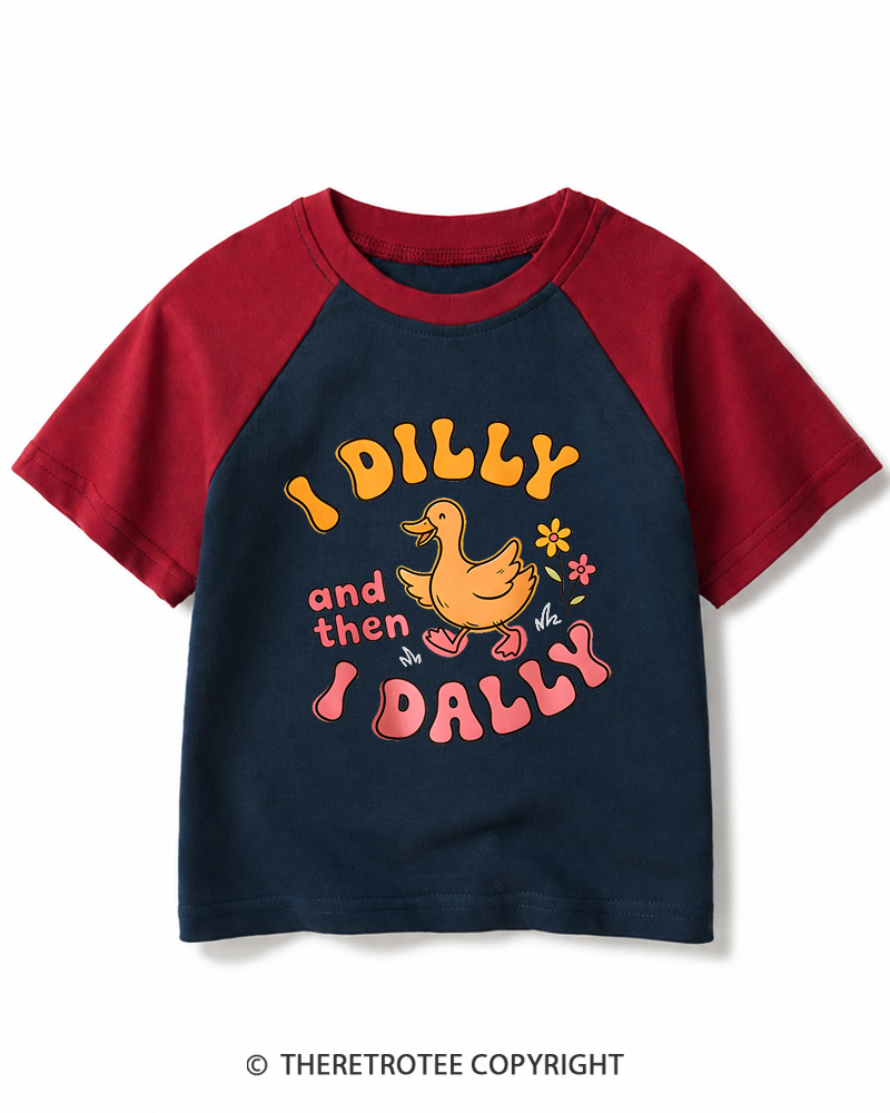 TheRetroTee I Dilly And Then I Dally 1970s Kids Raglan Baseball T-Shirt