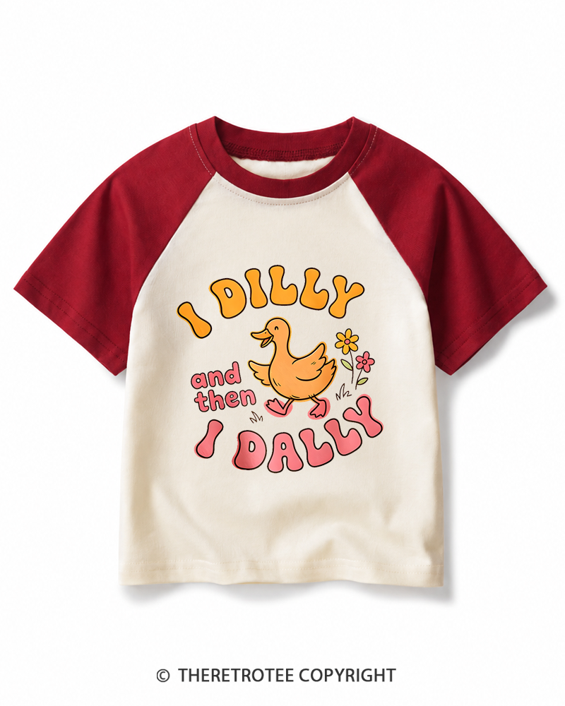 TheRetroTee I Dilly And Then I Dally 1970s Kids Raglan Baseball T-Shirt