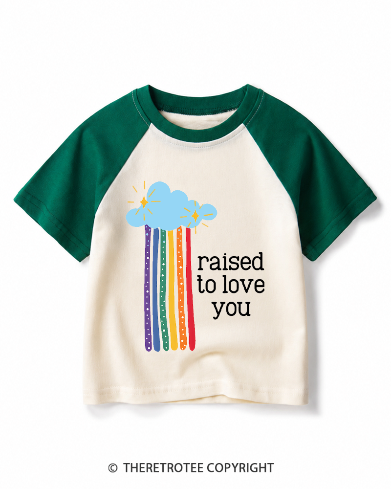 TheRetroTee Raised To Love You 1970s Kids Raglan Baseball T-Shirt