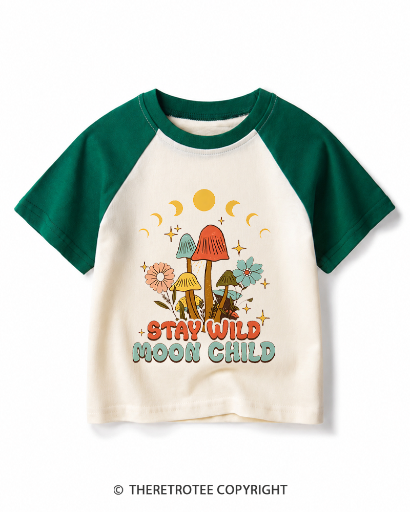 TheRetroTee Stay Wild Moon Child 1970s Kids Raglan Baseball T-Shirt