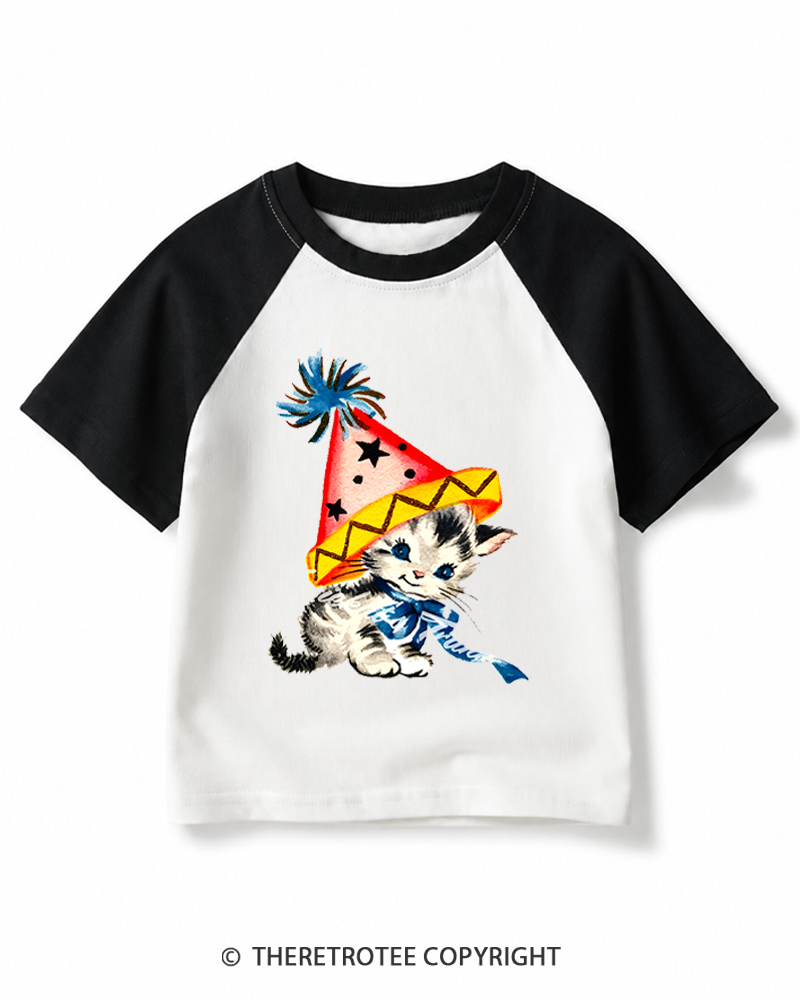 TheRetroTee Vintage Party Kitten 1950s Kids Raglan Baseball T-Shirt
