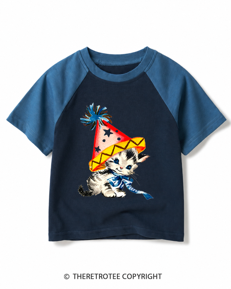 TheRetroTee Vintage Party Kitten 1950s Kids Raglan Baseball T-Shirt