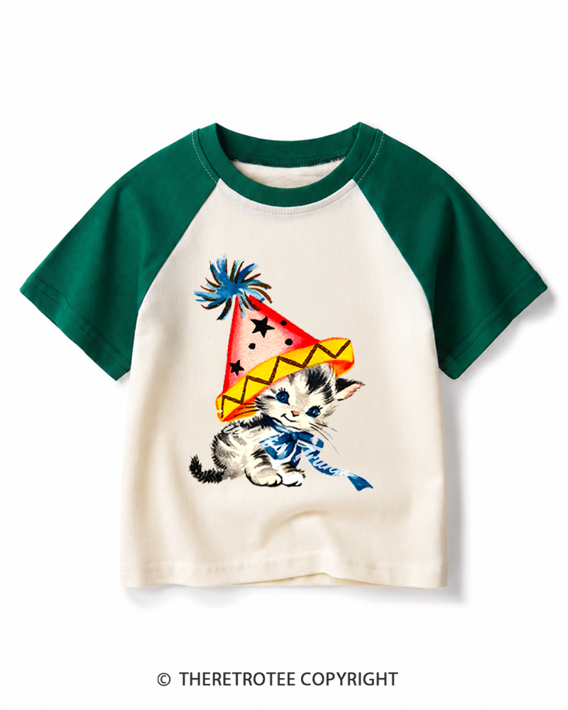 TheRetroTee Vintage Party Kitten 1950s Kids Raglan Baseball T-Shirt