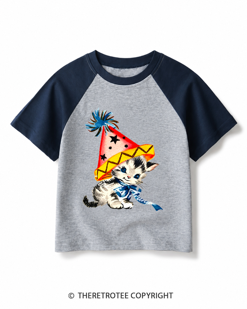 TheRetroTee Vintage Party Kitten 1950s Kids Raglan Baseball T-Shirt