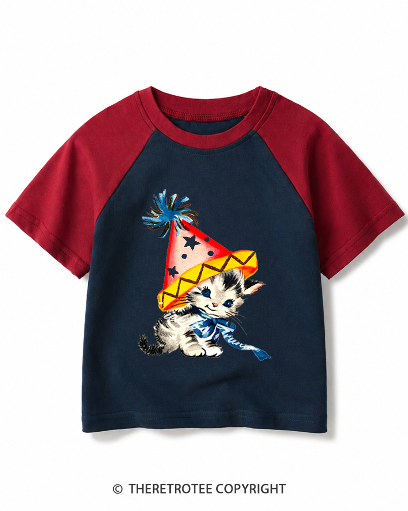 TheRetroTee Vintage Party Kitten 1950s Kids Raglan Baseball T-Shirt