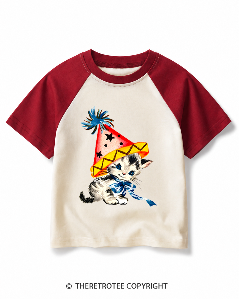 TheRetroTee Vintage Party Kitten 1950s Kids Raglan Baseball T-Shirt