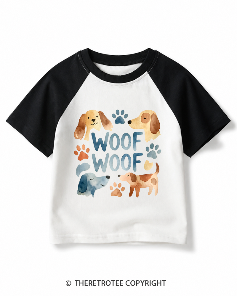 TheRetroTee Woof Woof Kids Raglan Baseball T-Shirt