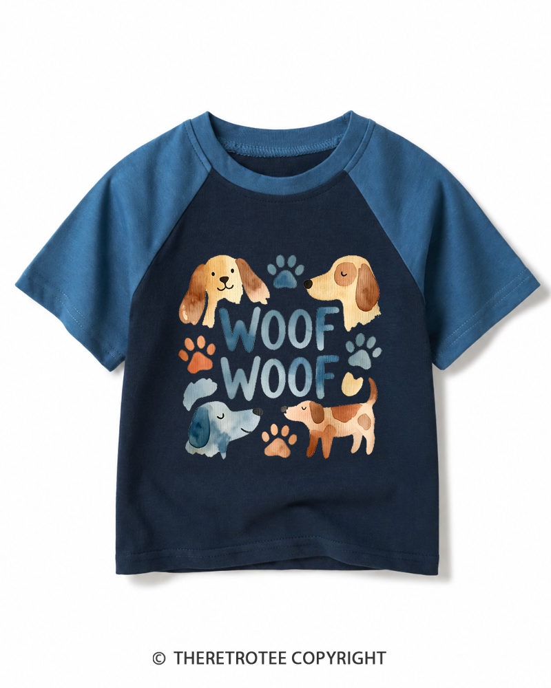 TheRetroTee Woof Woof Kids Raglan Baseball T-Shirt