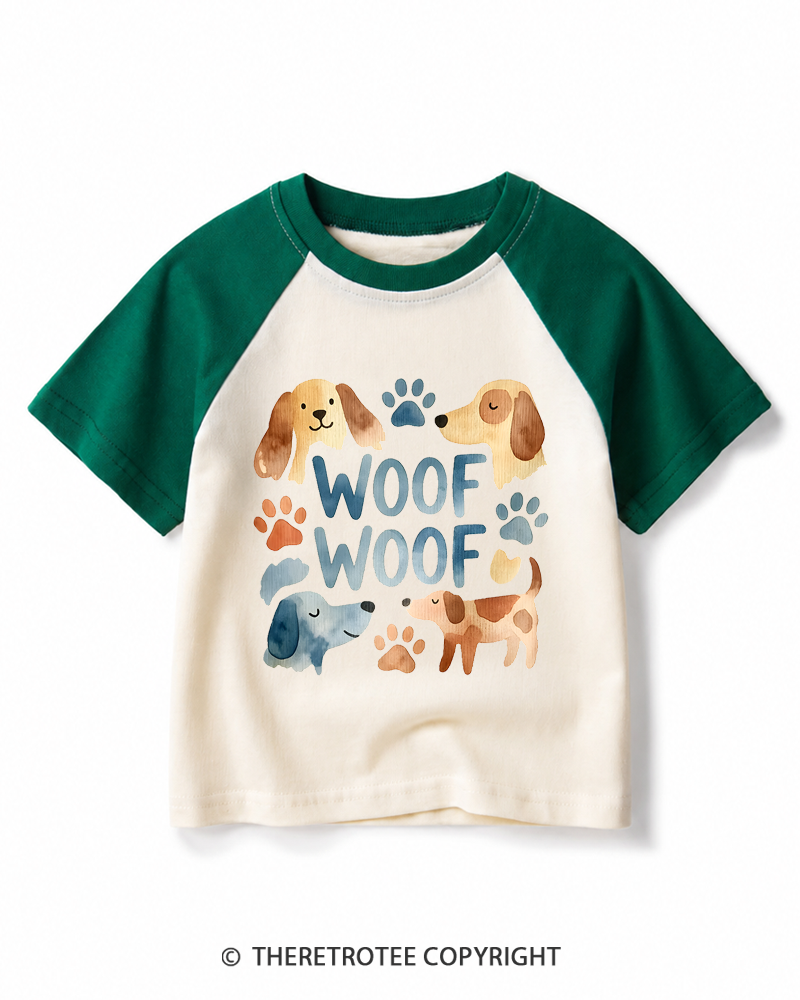 TheRetroTee Woof Woof Kids Raglan Baseball T-Shirt