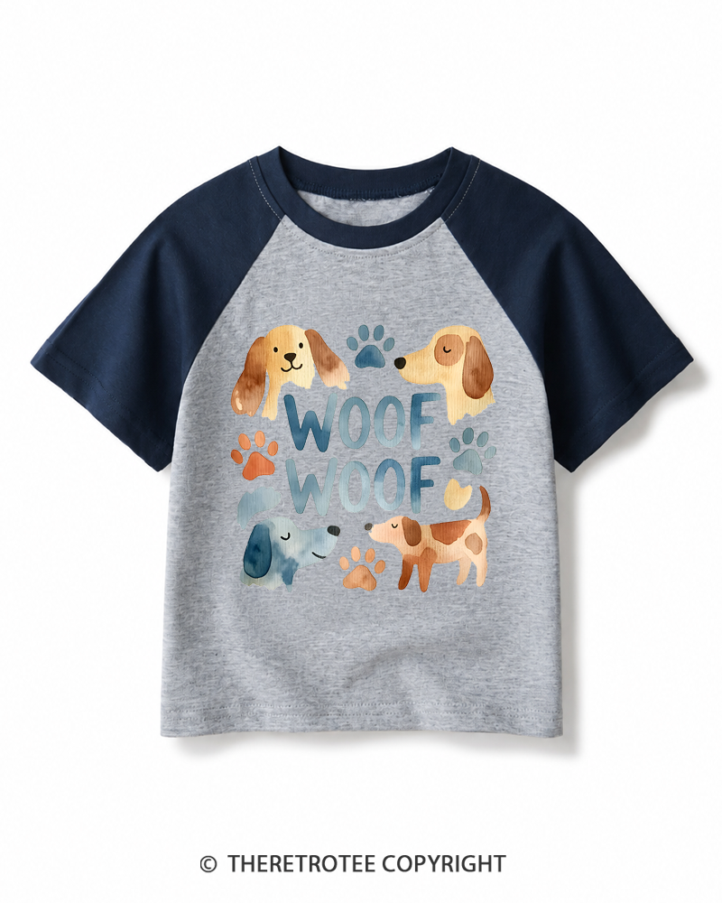TheRetroTee Woof Woof Kids Raglan Baseball T-Shirt