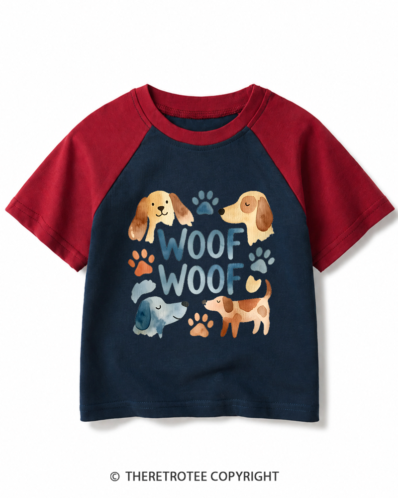 TheRetroTee Woof Woof Kids Raglan Baseball T-Shirt