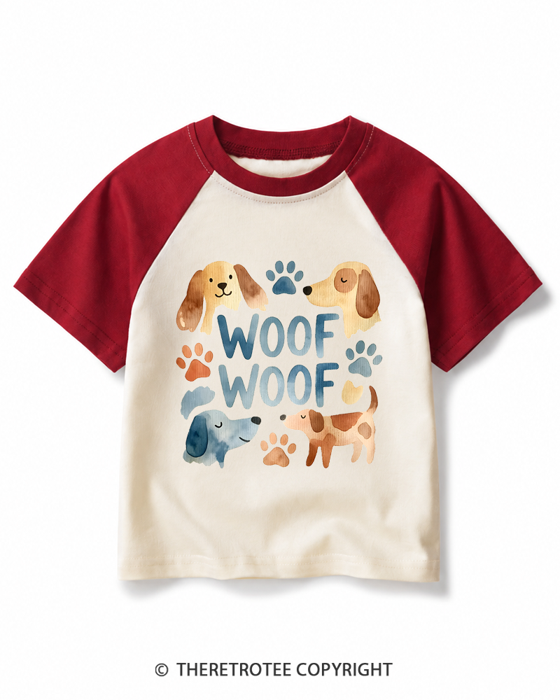 TheRetroTee Woof Woof Kids Raglan Baseball T-Shirt