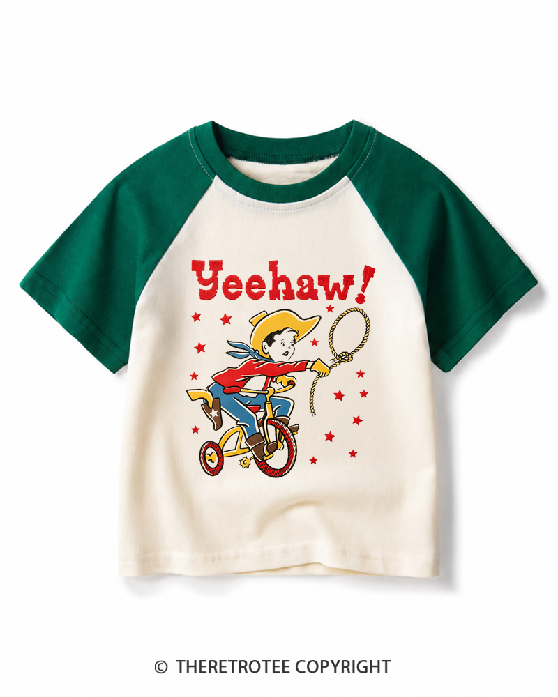 TheRetroTee Yeehaw 1950s Kids Raglan Baseball T-Shirt