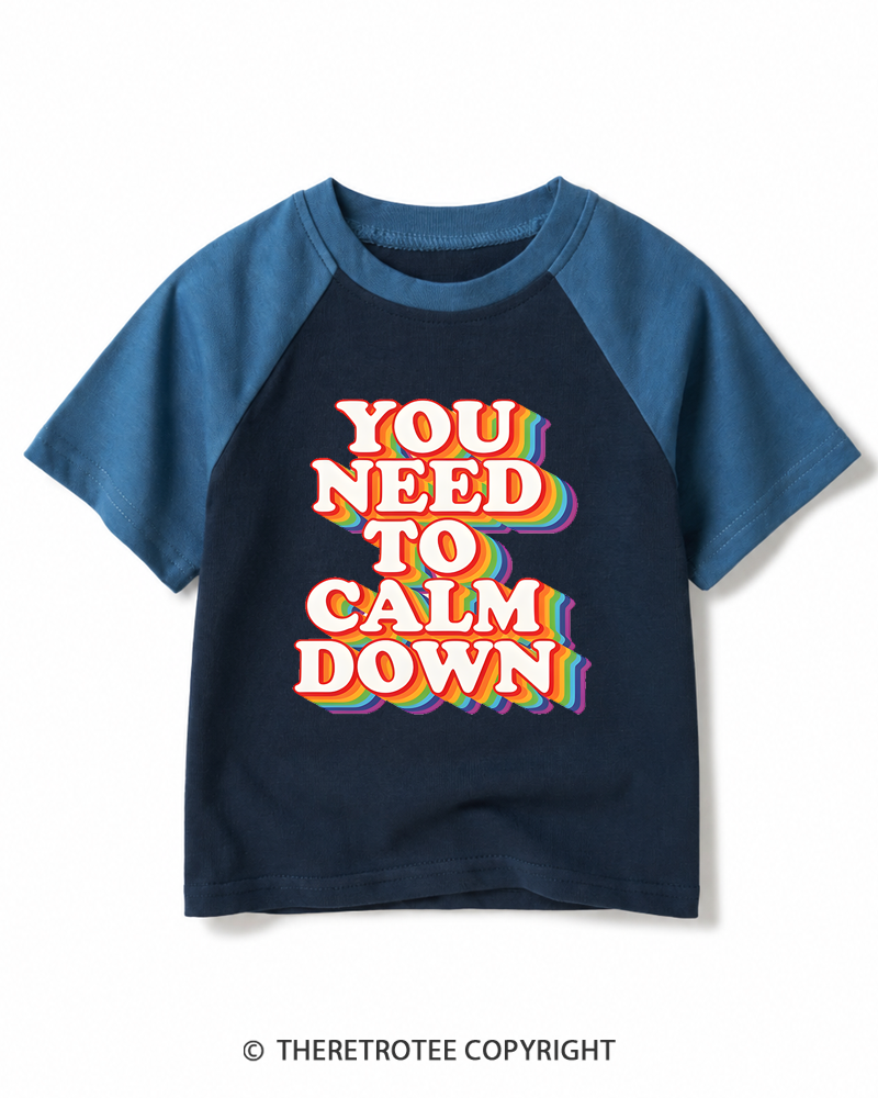 TheRetroTee You Need To Calm Down 1970s Kids Raglan Baseball T-Shirt
