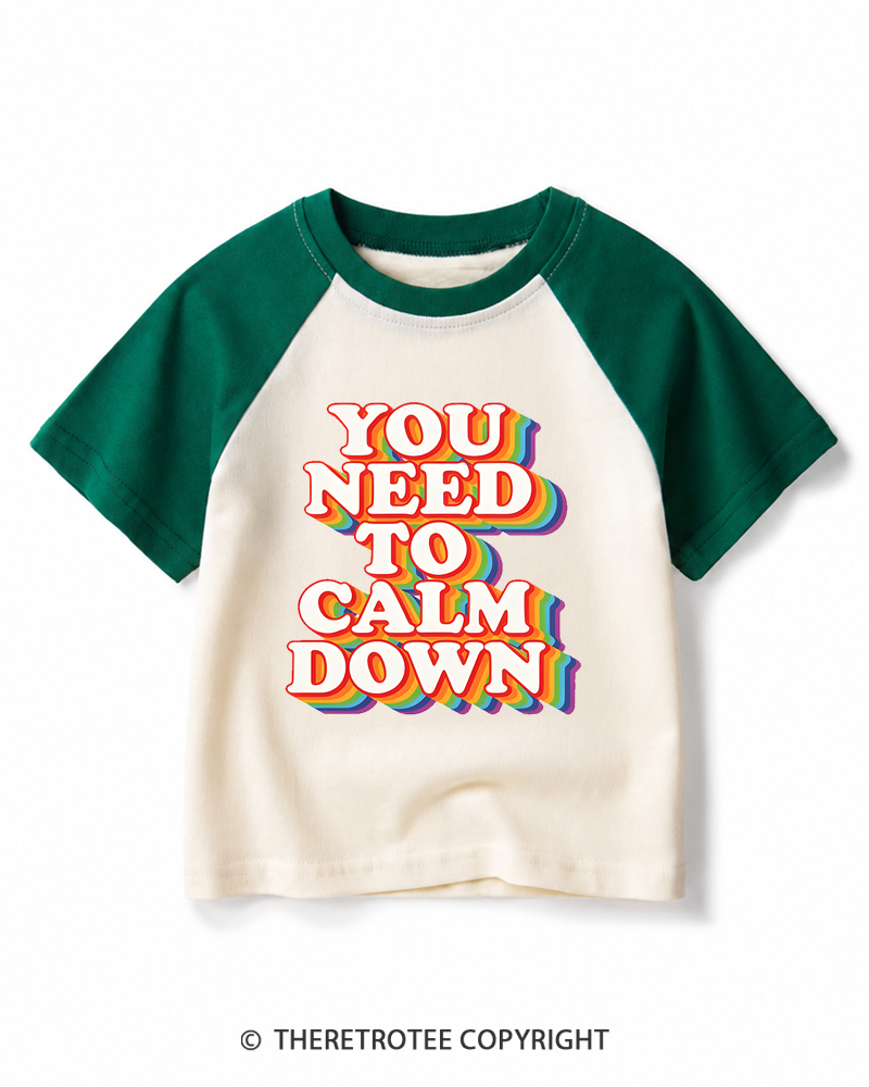 TheRetroTee You Need To Calm Down 1970s Kids Raglan Baseball T-Shirt