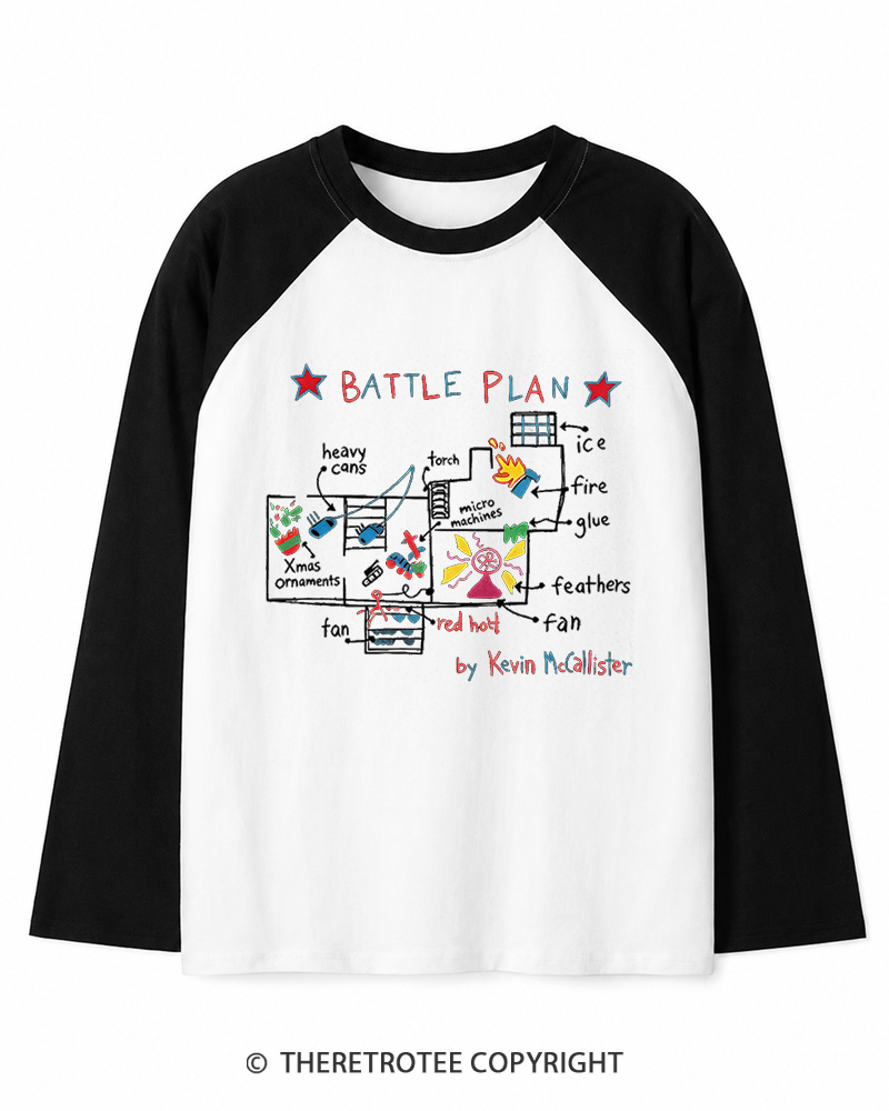 TheRetroTee Battle Plan 1990s Christmas Long Sleeve Raglan T-Shirt
