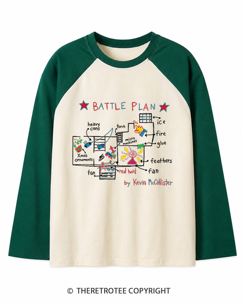 TheRetroTee Battle Plan 1990s Christmas Long Sleeve Raglan T-Shirt