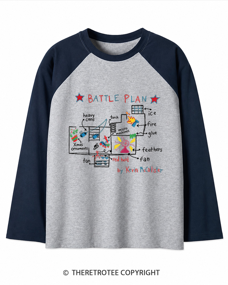 TheRetroTee Battle Plan 1990s Christmas Long Sleeve Raglan T-Shirt
