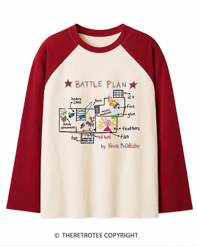 TheRetroTee Battle Plan 1990s Christmas Long Sleeve Raglan T-Shirt