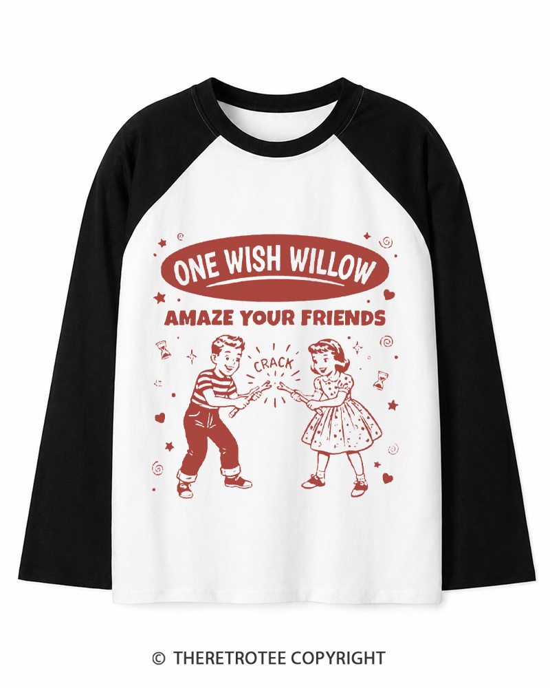 TheRetroTee One Wish Willow Vintage Long Sleeve Raglan T-Shirt