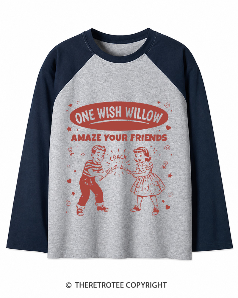 TheRetroTee One Wish Willow Vintage Long Sleeve Raglan T-Shirt