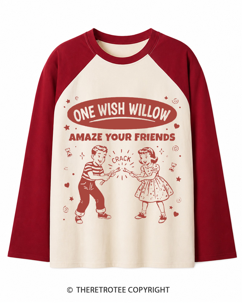 TheRetroTee One Wish Willow Vintage Long Sleeve Raglan T-Shirt
