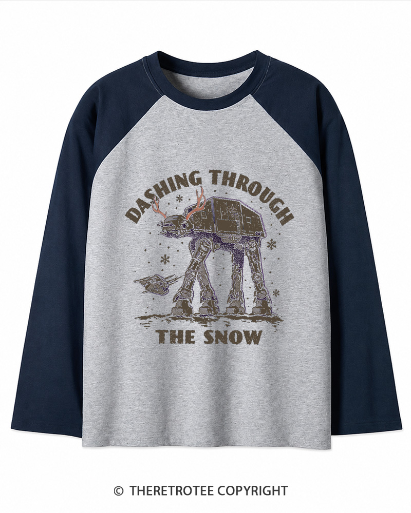 TheRetroTee Dashing Through The Snow 1980s Christmas Long Sleeve Raglan T-Shirt