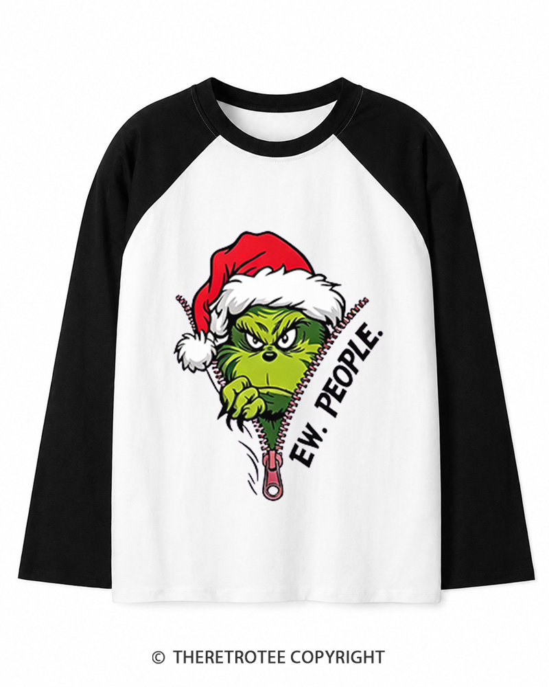 TheRetroTee Ew People Grinch 1960s Christmas Long Sleeve Raglan T-Shirt