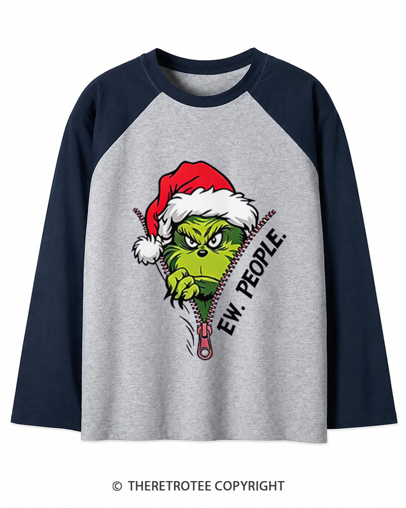 TheRetroTee Ew People Grinch 1960s Christmas Long Sleeve Raglan T-Shirt