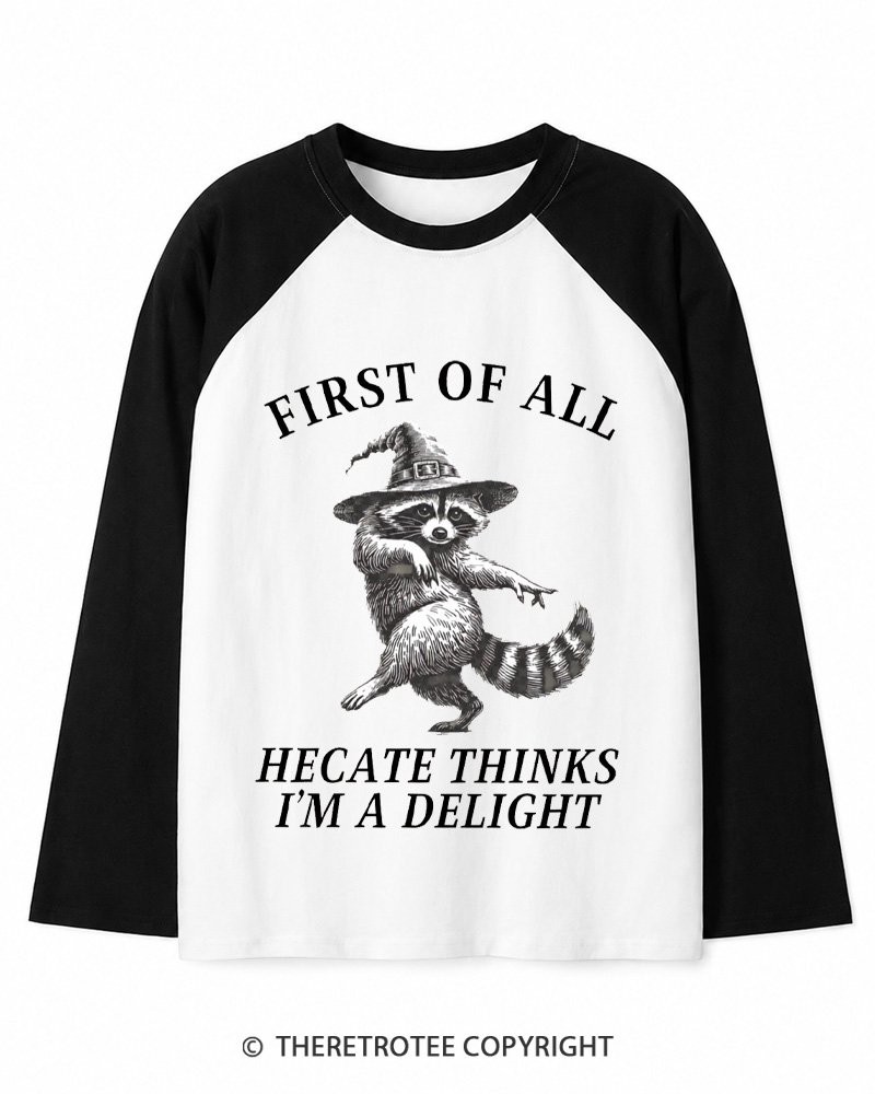 TheRetroTee Feral Halloween Raccoon 1970s Long Sleeve Raglan T-Shirt