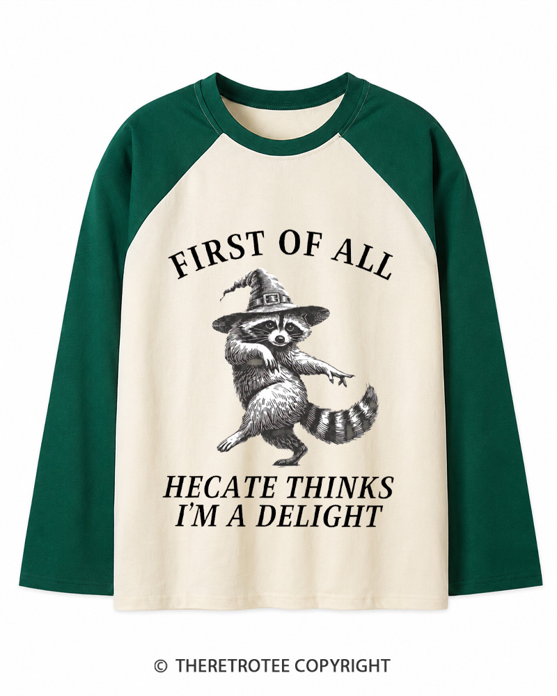 TheRetroTee Feral Halloween Raccoon 1970s Long Sleeve Raglan T-Shirt