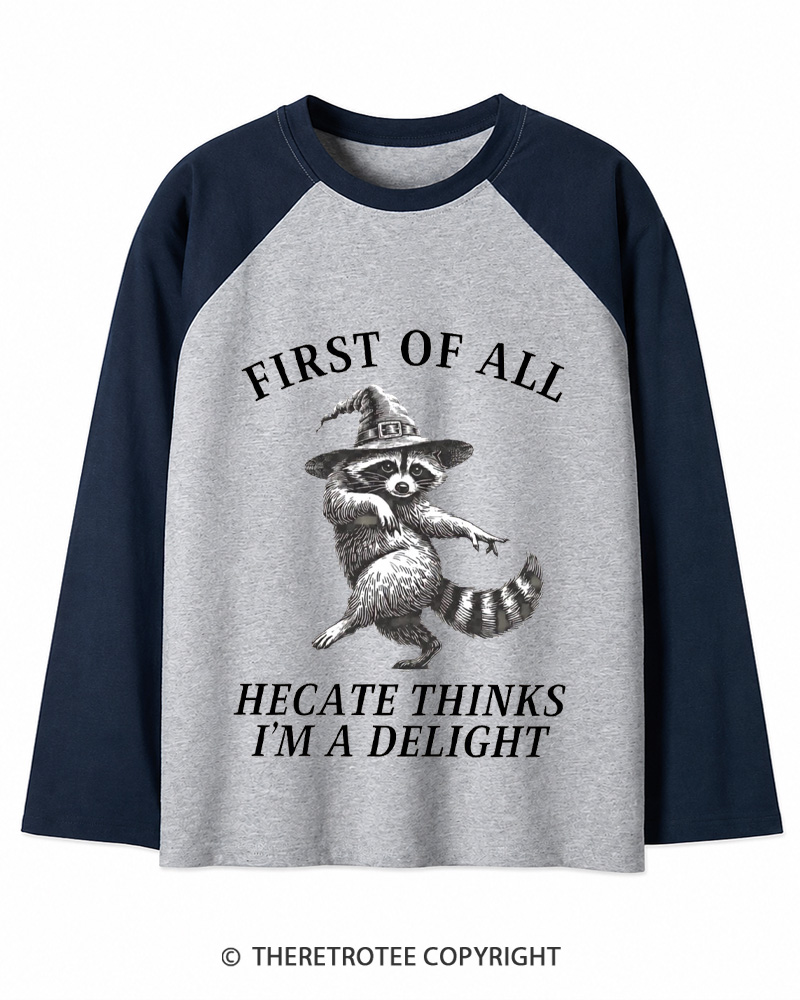 TheRetroTee Feral Halloween Raccoon 1970s Long Sleeve Raglan T-Shirt