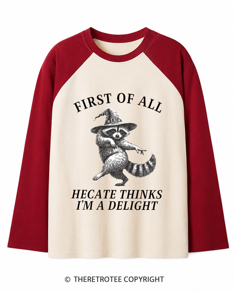 TheRetroTee Feral Halloween Raccoon 1970s Long Sleeve Raglan T-Shirt