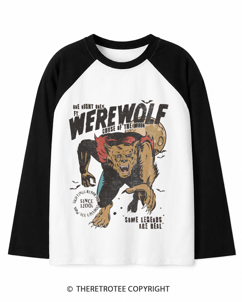 TheRetroTee Werewolf 1970s Long Sleeve Raglan T-Shirt