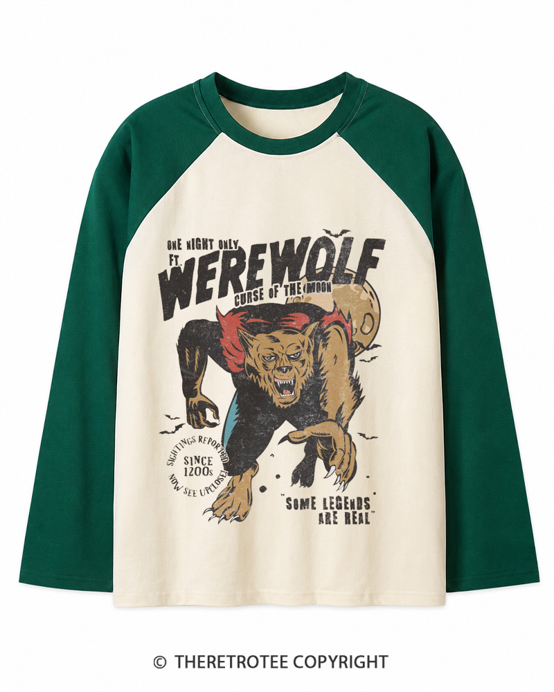 TheRetroTee Werewolf 1970s Long Sleeve Raglan T-Shirt
