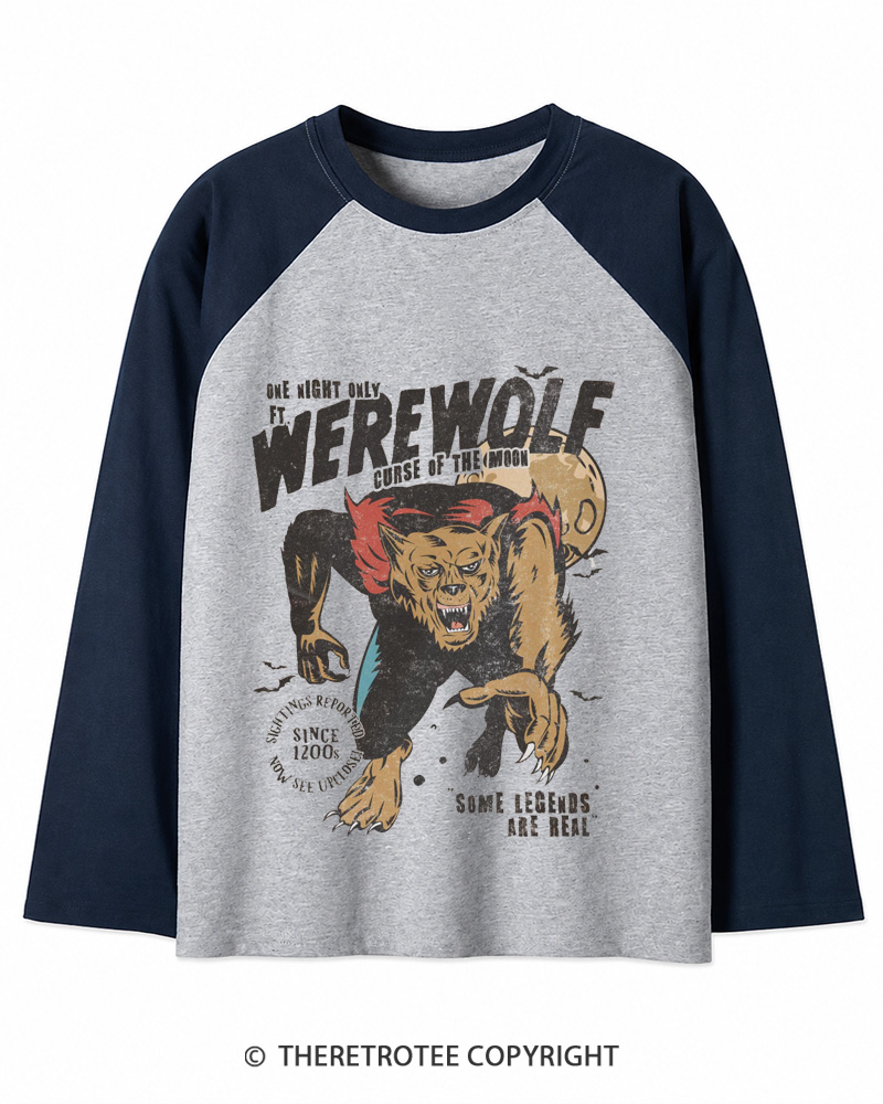 TheRetroTee Werewolf 1970s Long Sleeve Raglan T-Shirt