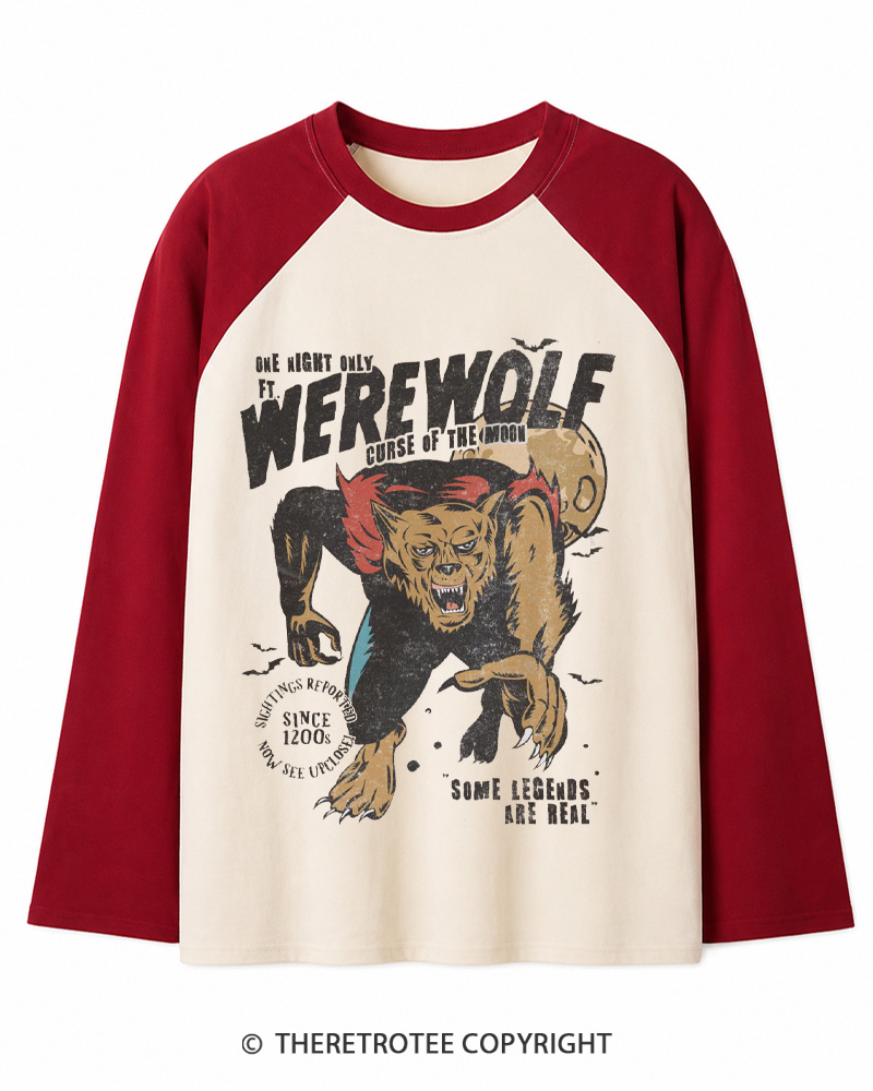TheRetroTee Werewolf 1970s Long Sleeve Raglan T-Shirt
