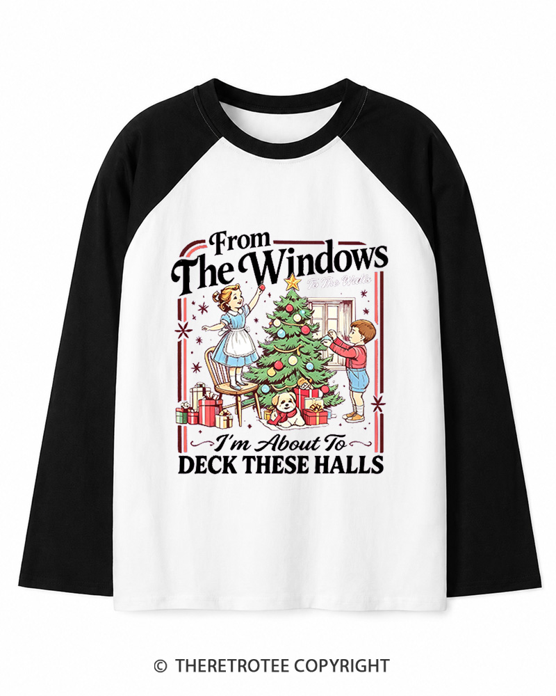 TheRetroTee From The Windows to the Walls 1960s Christmas Long Sleeve Raglan T-Shirt