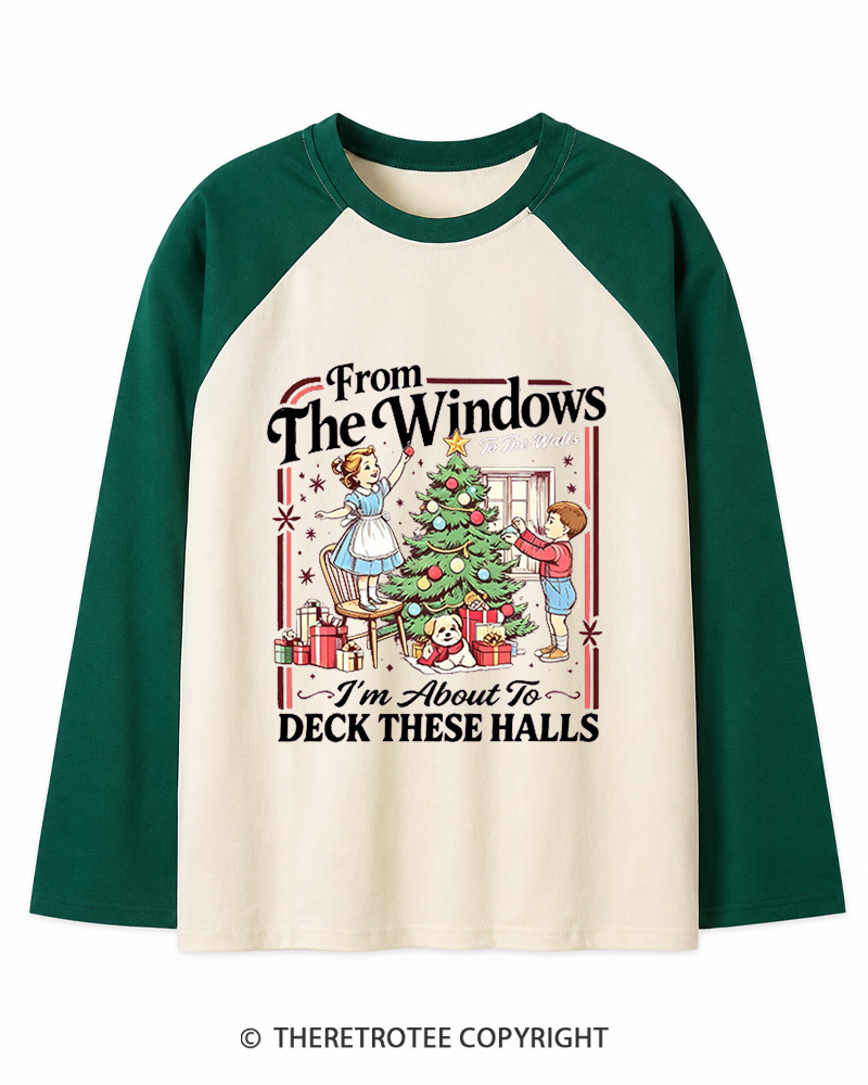 TheRetroTee From The Windows to the Walls 1960s Christmas Long Sleeve Raglan T-Shirt