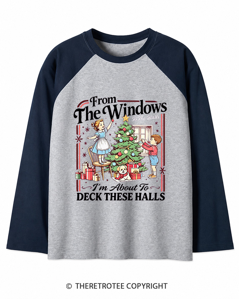 TheRetroTee From The Windows to the Walls 1960s Christmas Long Sleeve Raglan T-Shirt