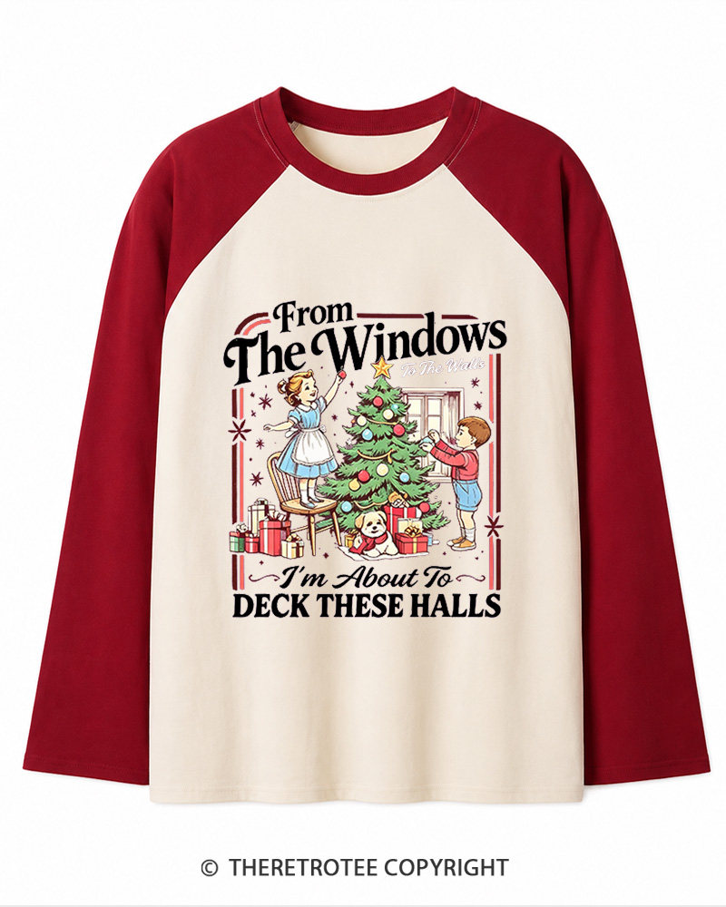 TheRetroTee From The Windows to the Walls 1960s Christmas Long Sleeve Raglan T-Shirt
