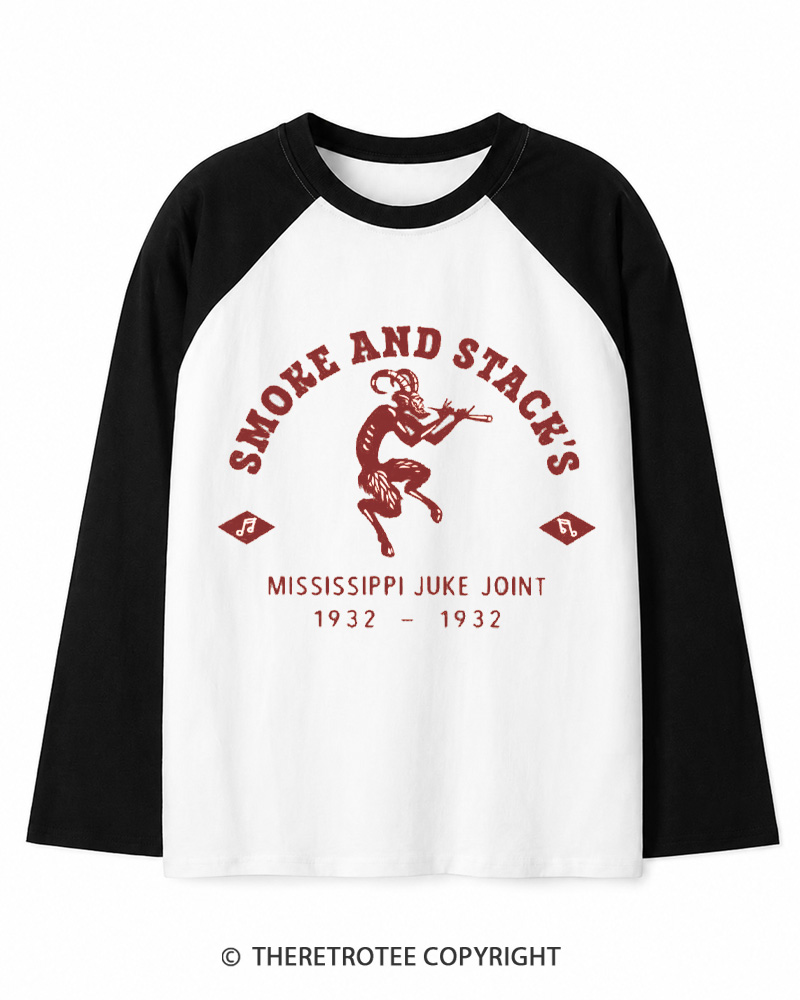 TheRetroTee Smoke & Stack's Juke Joint 1930s Long Sleeve Raglan T-Shirt
