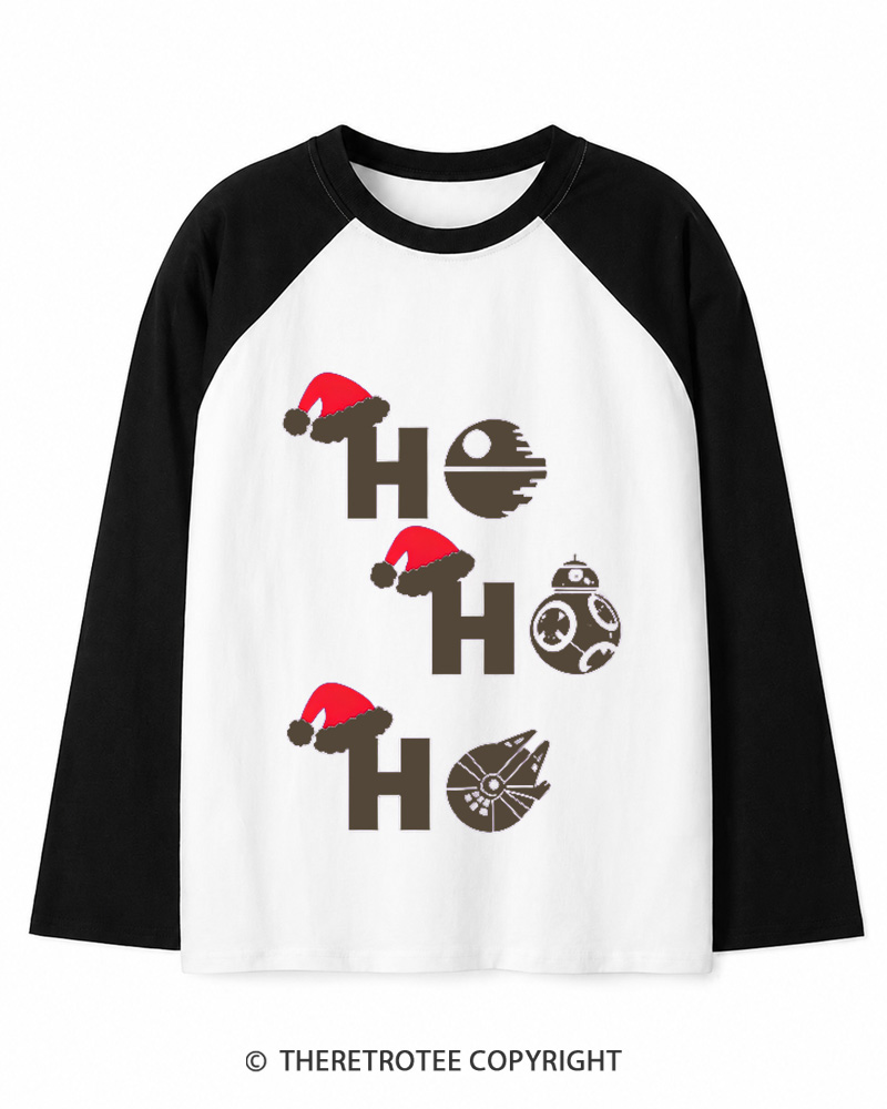 TheRetroTee Ho Ho Ho 1980s Christmas Long Sleeve Raglan T-Shirt
