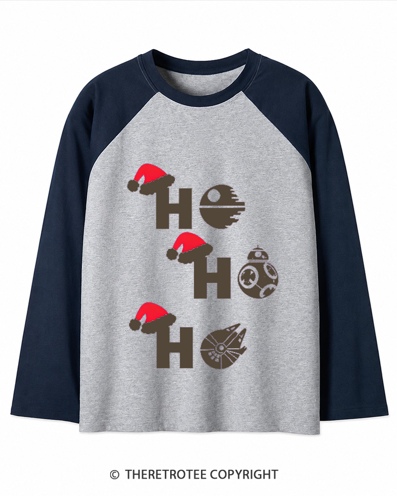 TheRetroTee Ho Ho Ho 1980s Christmas Long Sleeve Raglan T-Shirt