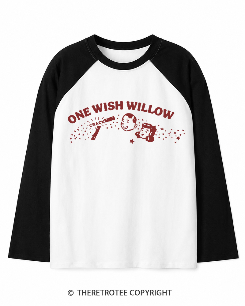 TheRetroTee One Wish Willow Vintage Halloween Long Sleeve Raglan T-Shirt