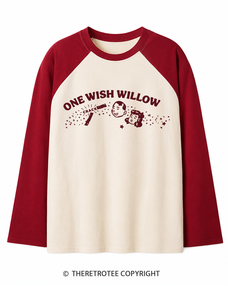 TheRetroTee One Wish Willow Vintage Halloween Long Sleeve Raglan T-Shirt