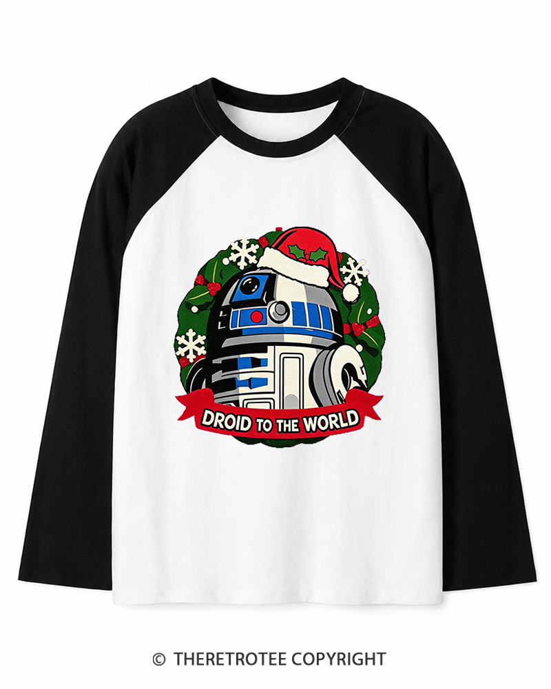 TheRetroTee Joy to the World 1970s Christmas Long Sleeve Raglan T-Shirt